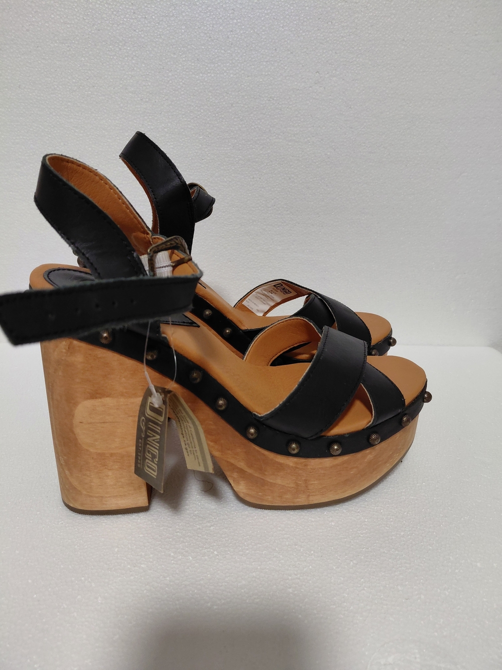 Black Platform Wood-Heel Sandals by DINGO